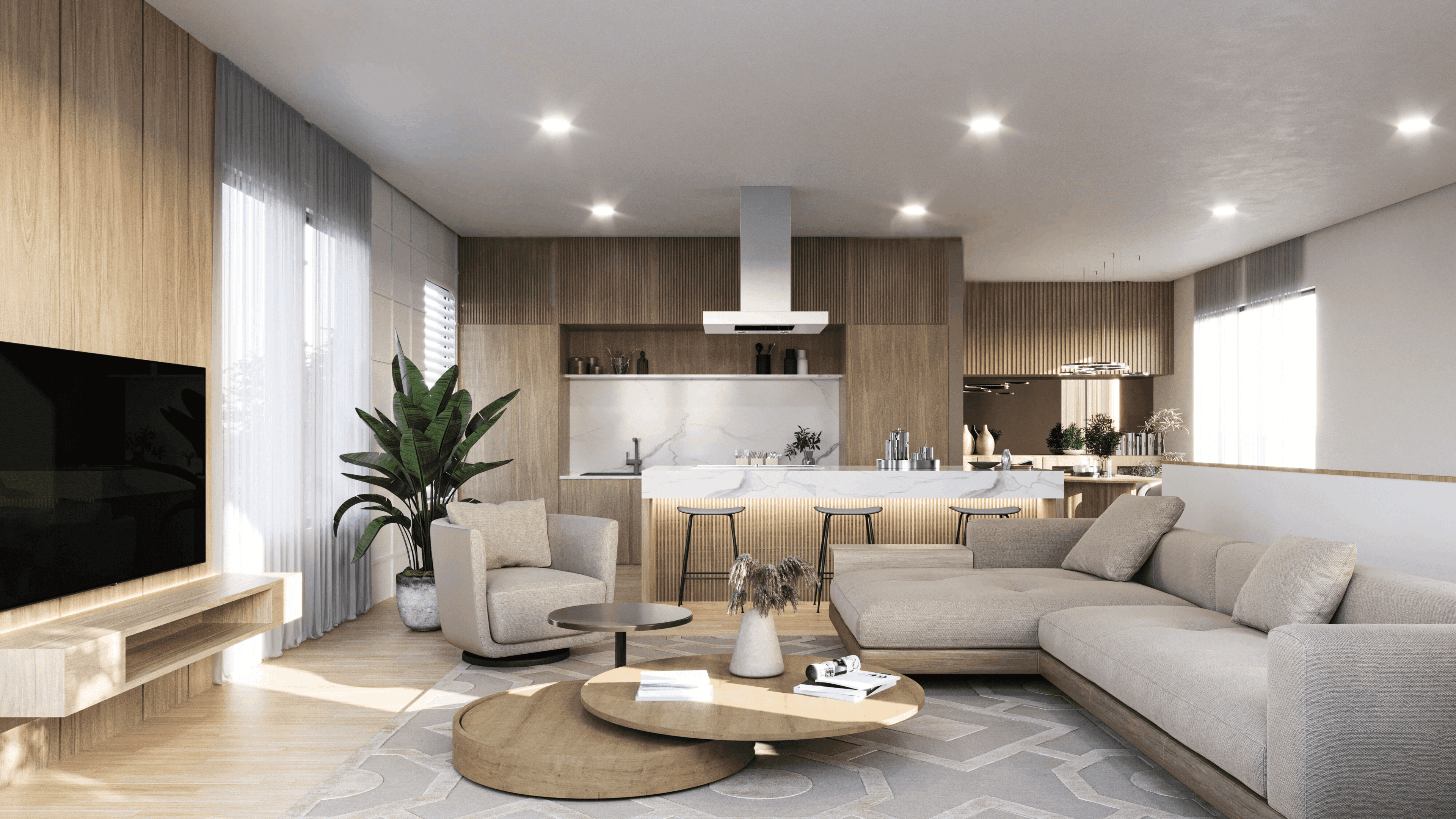 Living room with water views